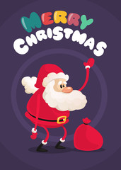 Wall Mural - Funny cartoon Santa claus character waving hands isolated white background. Vector Christmas illustration