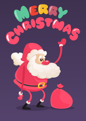 Wall Mural - Funny cartoon Santa claus character waving hands isolated white background. Vector Christmas illustration