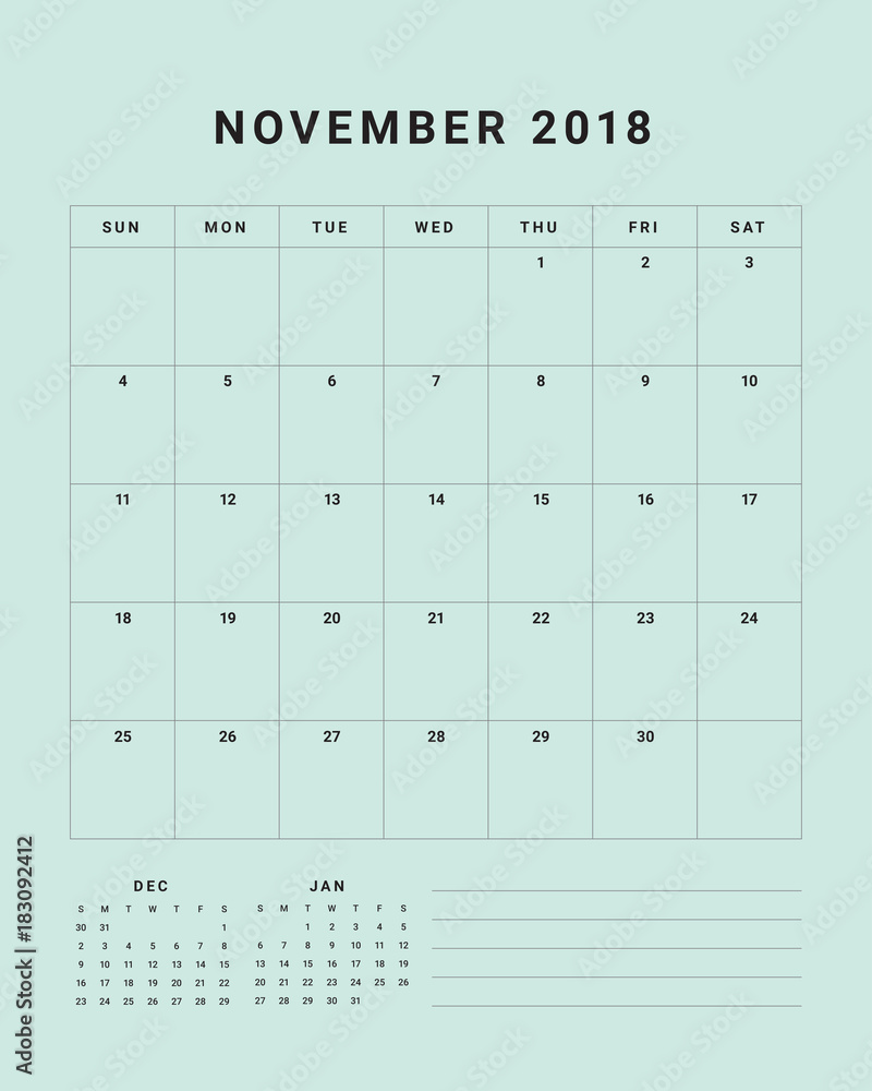 November 2018 desk calendar vector illustration - obrazy, fototapety, plakaty 