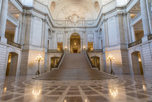 San Francisco City Hall Interiors. The Rotunda Facing The Grand Staircase And The Tennessee Pink Marble.