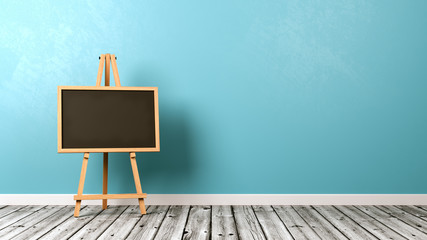 Wall Mural - Blank Blackboard on Wooden Floor