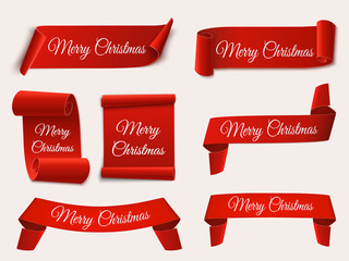 Wall Mural - christmas banners isolated. set of red scrolls. vector template