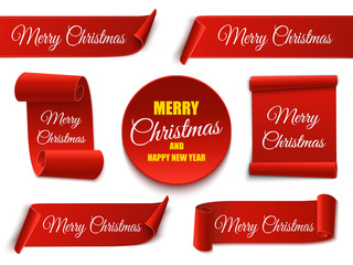 Wall Mural - christmas banners isolated. set of red scrolls. vector template