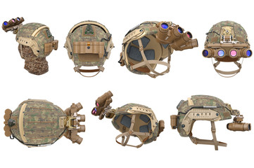 Poster - Helmet vision device military outfit set. 3D rendering