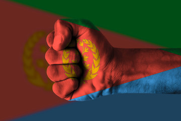 Sticker - Fist painted in colors of Eritrea flag, fist flag, country of Eritrea