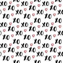 XOXO Brush Lettering Signs Seamless Pattern, Grunge Calligraphiv C Hugs And Kisses Phrase, Internet Slang Abbreviation XOXO Symbols, Vector Illustration Isolated On White Background