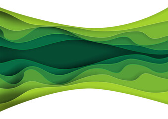Aufkleber - Green abstract paper carve background.Paper art style of nature concept design.Vector illustration.