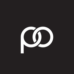 Initial lowercase letter po, overlapping circle interlock logo, white color on black background