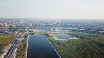 Wall Mural - Panoramic view of the central part of Rostov-on-Don. Stadium, the river Don. Russia, Rostov-on-Don, From Dron