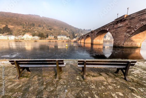 Zdjęcie XXL Heidelberg w zimie, Neckar zamarznięty, kry