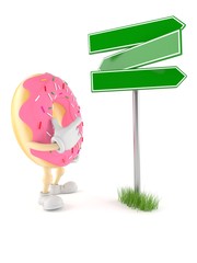 Canvas Print - Donut character with road sign