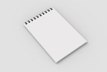 Spiral binder notebook mock up isolated on soft gray background. 3D illustrating.