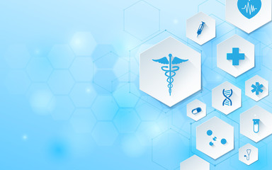 Wall Mural - abstract geometric shape medicine and science concept background. medical icons