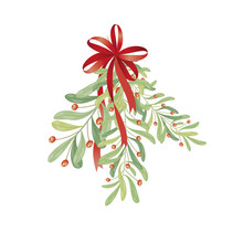 Christmas Sprig Of Mistletoe. Illustration For Greeting Cards, Invitations, And Other Printing Projects.
