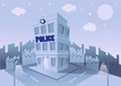 City police station department building in landscape. police officers at work. vector