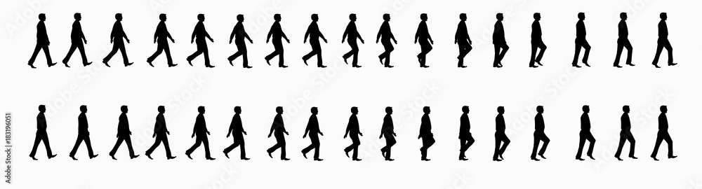 business man walk cycle sprite sheet, Animation frames, silhouette, Loop Animation - obrazy, fototapety, plakaty 