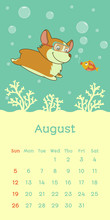 2018 August Calendar With Welsh Corgi Dog