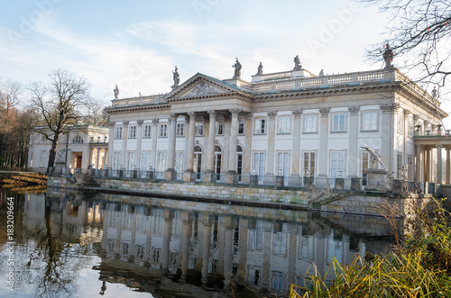 Historic Palace By The Lake During Sunny Fall Day Lazienki