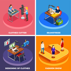 Wall Mural - Clothes Factory 4 Isometric Icons 