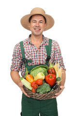 Wall Mural - Agronomist with healthy vegetables on white background