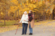 © Africa Studio - Senior woman with cane and young caregiver in park