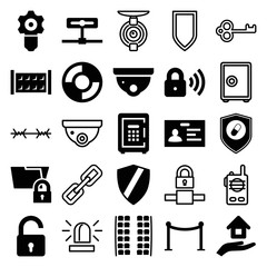 Wall Mural - Set of 25 security filled and outline icons