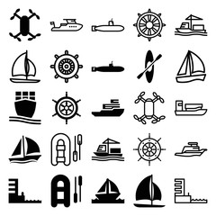 Sticker - Set of 25 boat filled and outline icons