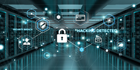 Fototapete - Firewall activated on server room data center 3D rendering