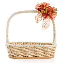 Empty Wicker Basket With Bow Isolated On White Background