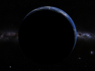 Wall Mural - sunrise over planet earth, milky way galaxy in the background