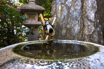 Fountain in japanese garden in Monte Carlo