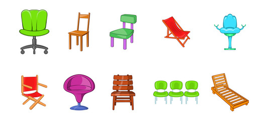 Sticker - Chair icon set, cartoon style