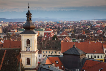 Sticker - SIBIU, ROMANIA - 24 NOVEMBER 2017: Sibiu cityscape, Romania, Transylvania