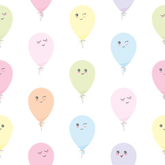 Wall Mural - Cute seamless pattern with kawaii balloons. For birthday, baby shower, holidays design.