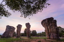 Beautiful Nature During Sunrise Time At Stonehenge Of Thailand , MOR HIN KHAOW CHAIYAPHUM