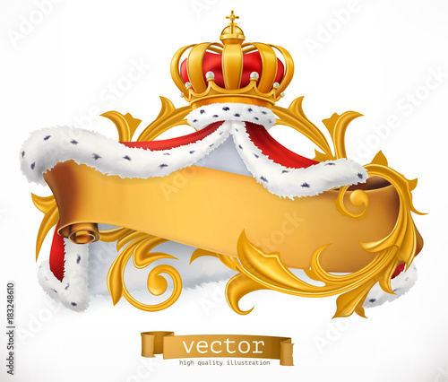 Crown and Mantle of the King. 3d vector icon