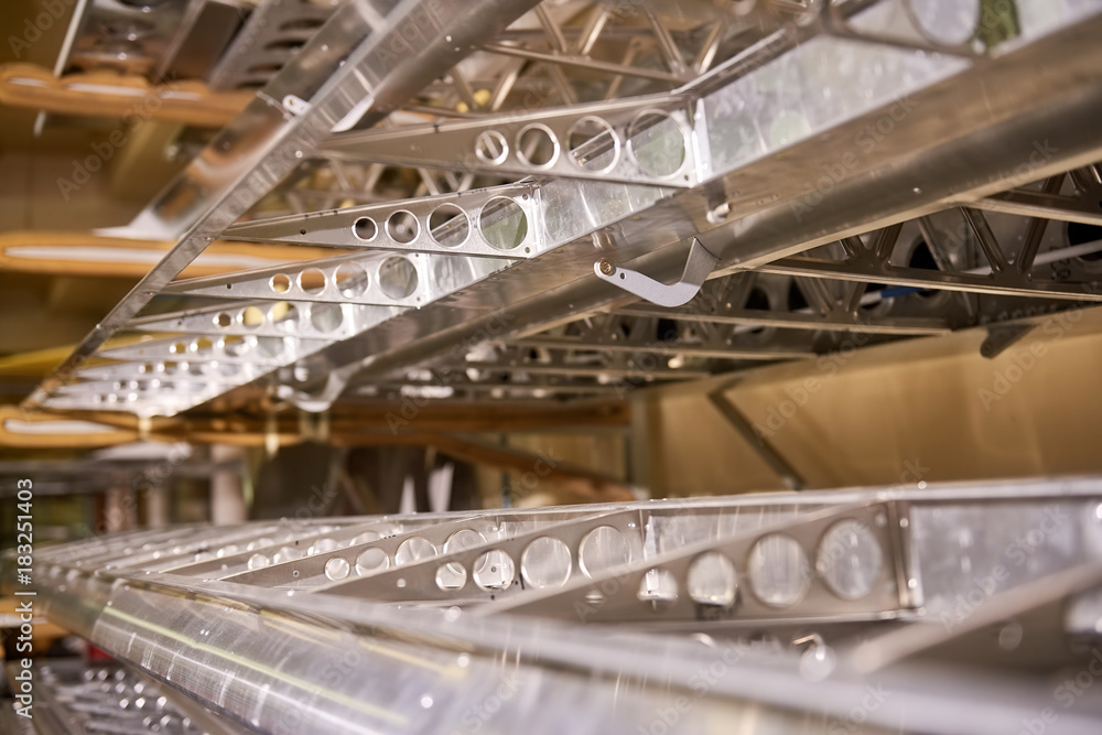 Airplane wing frames macro. Aircraft flap ribs, aluminium. Stock Photo ...