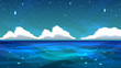 Illustration with sea or ocean, night