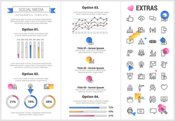 Wall Mural - social media infographic template, elements and icons. infograph includes customizable graphs, four 