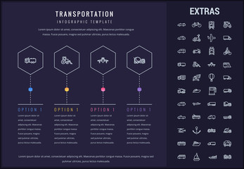 Canvas Print - Transportation options infographic template, elements and icons. Infograph includes line icon set with transport vehicle, truck trailer, airplane flight, hot air balloon, construction vehicles etc.