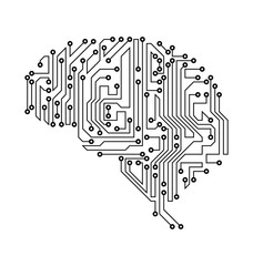 Sticker - Stylized Brain. Circuit Board Texture, Electricity Mind