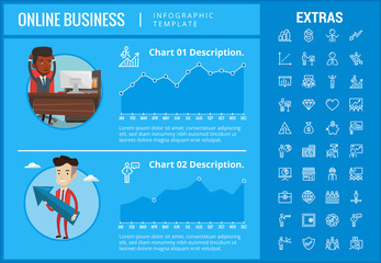 Canvas Print - Online business infographic template, elements and icons. Infograph includes customizable graphs, charts, line icon set with stack of money, online market, business worker, mobile shop etc.