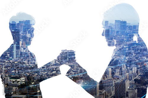 Fotografie, Obraz Man and woman shaking hands. Business partnership concept.
