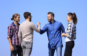 Sticker - friends greet each other with a handshake