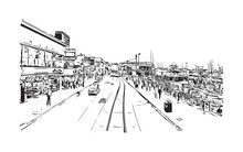 Sketch Illustration Of San Fransisco Road Traffic Inside The City, USA In Vector.