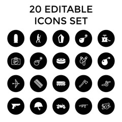 Poster - Weapon icons. set of 20 editable filled and outline weapon icons