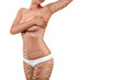 © Aliaksandr Marko - Female body with patterned lines and arrows on it, isolated on white. The concept of plastic surgery, fat removal, liposuction and cellulite.