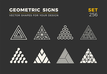 Wall Mural - Set of eight minimalistic trendy shapes. Stylish vector logo emblems for Your design. Simple geometric signs collection.