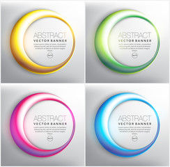 Wall Mural - Abstract vector web banner set of 4. Round banners in 4 different colors. Rings with shiny lights. Isolated on the light background. Each item contains space for own text. Vector illustration. Eps 10.