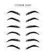 Eyebrow shapes. Various types of eyebrows. Classic type and other. Trimming. Vector illustration with different thickness of brows. Makeup tips.